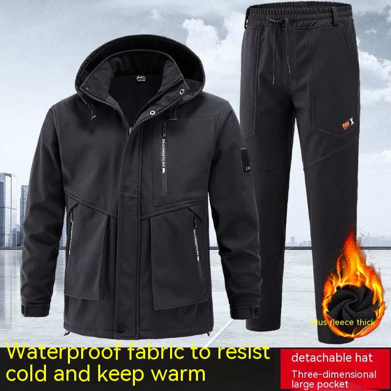 Men's Cold-proof Warm With Velvet Thick Work Clothes Suit