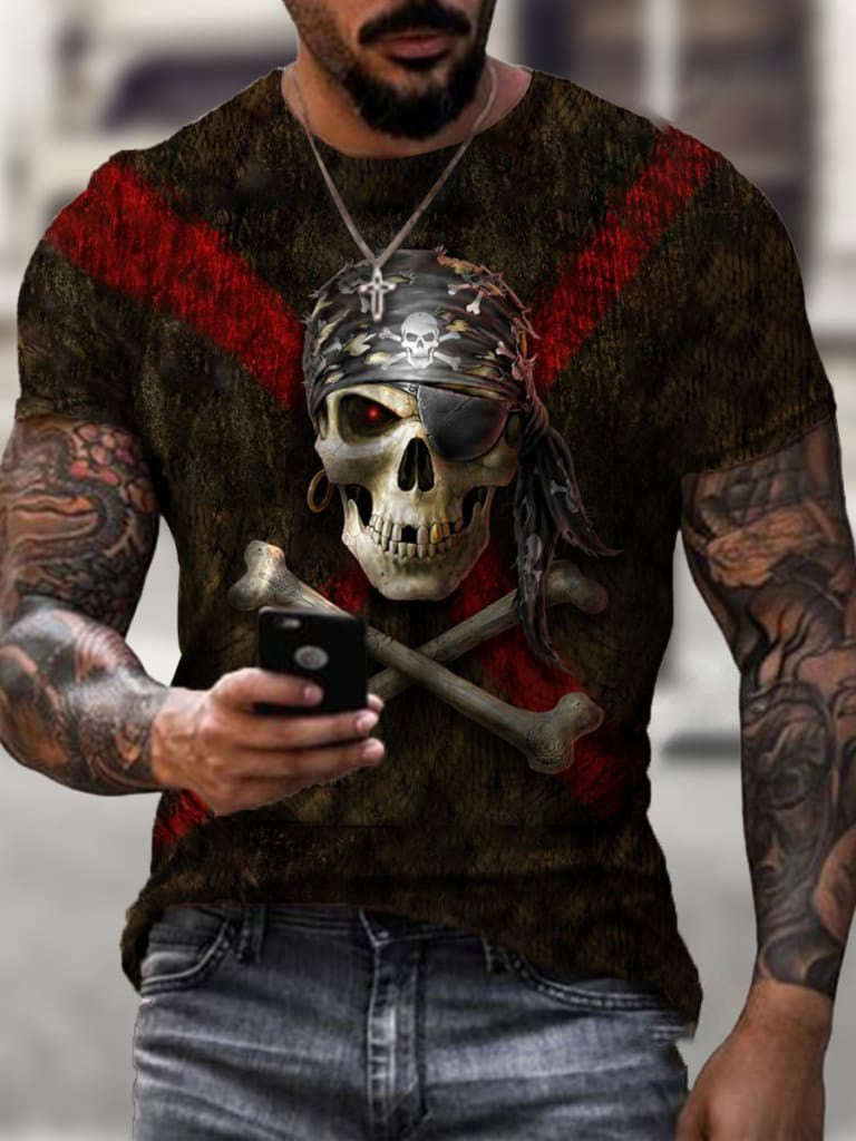 Summer 3D Personality Skull Full-body Printing T-shirt Foreign Trade Men's Trend Short-sleeved