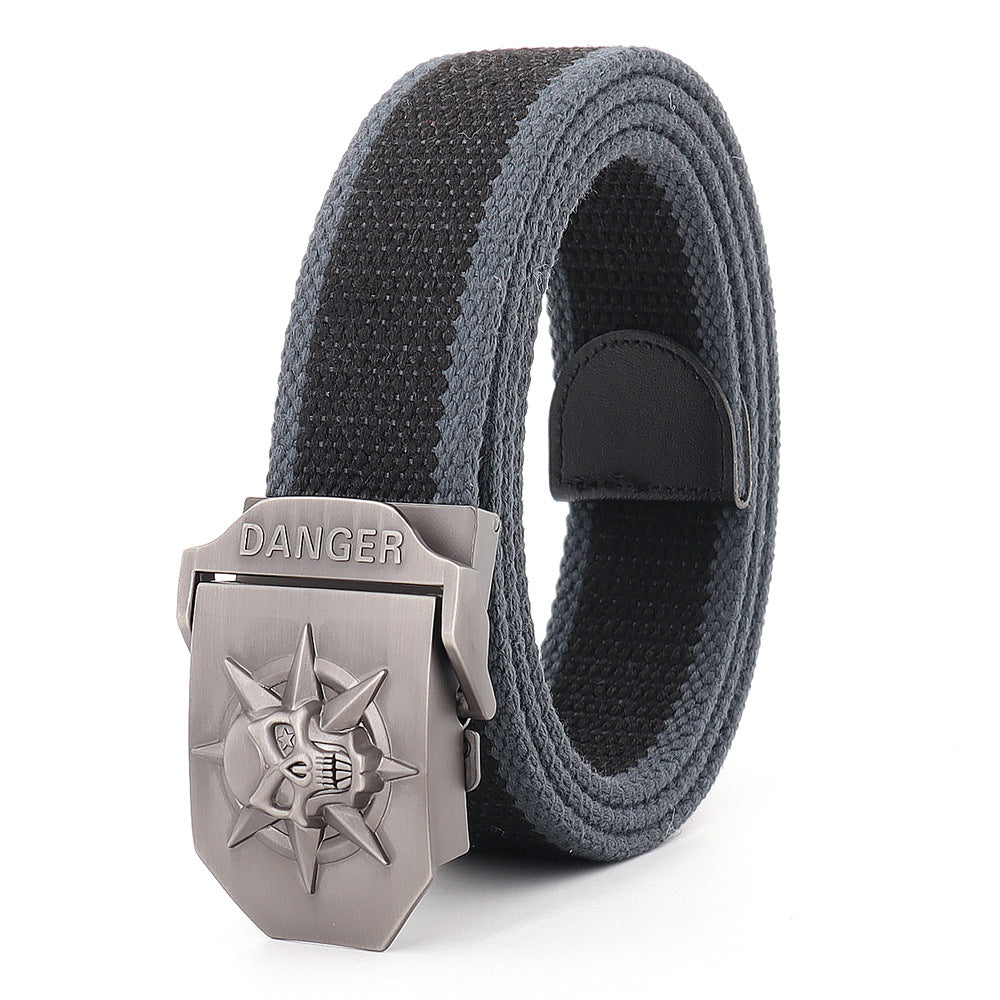 Skull Alloy Thickened Canvas Belt Lengthened Automatic Buckle