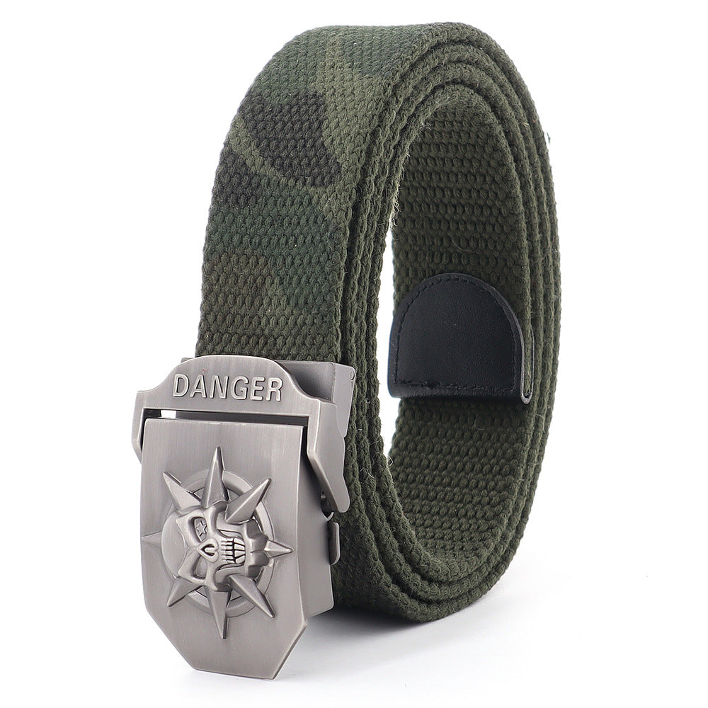 Skull Alloy Thickened Canvas Belt Lengthened Automatic Buckle