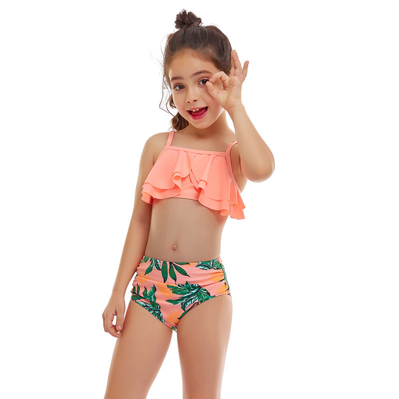 New Girls Swimsuit Double Ruffle Split Swimsuit Children's Swimsuit