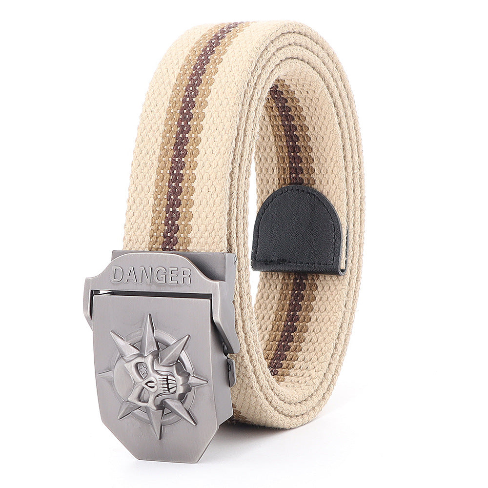 Skull Alloy Thickened Canvas Belt Lengthened Automatic Buckle