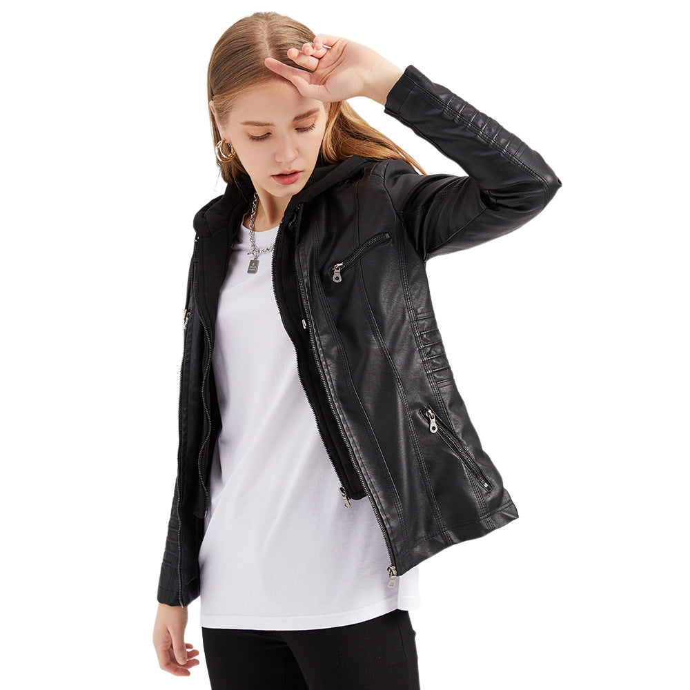 Detachable Two-piece Hooded Leather Jacket