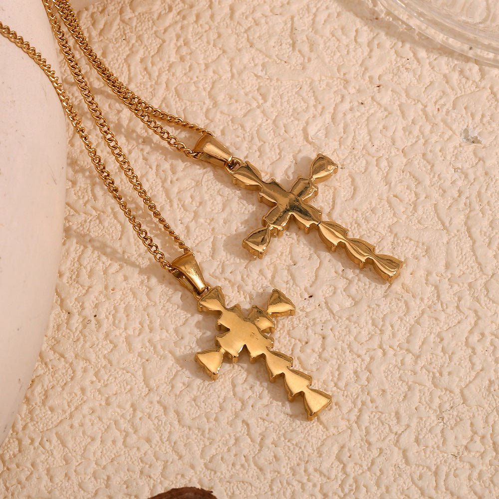 Stainless Steel 18K Gold Plated Water Drop Heart-shaped Cross Pendant Necklace