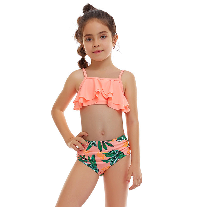 New Girls Swimsuit Double Ruffle Split Swimsuit Children's Swimsuit