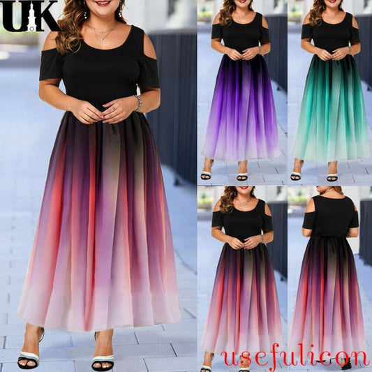 Party Dress Slim Fit Sexy Gradient Off Shoulder Plus Size Women Long Dress