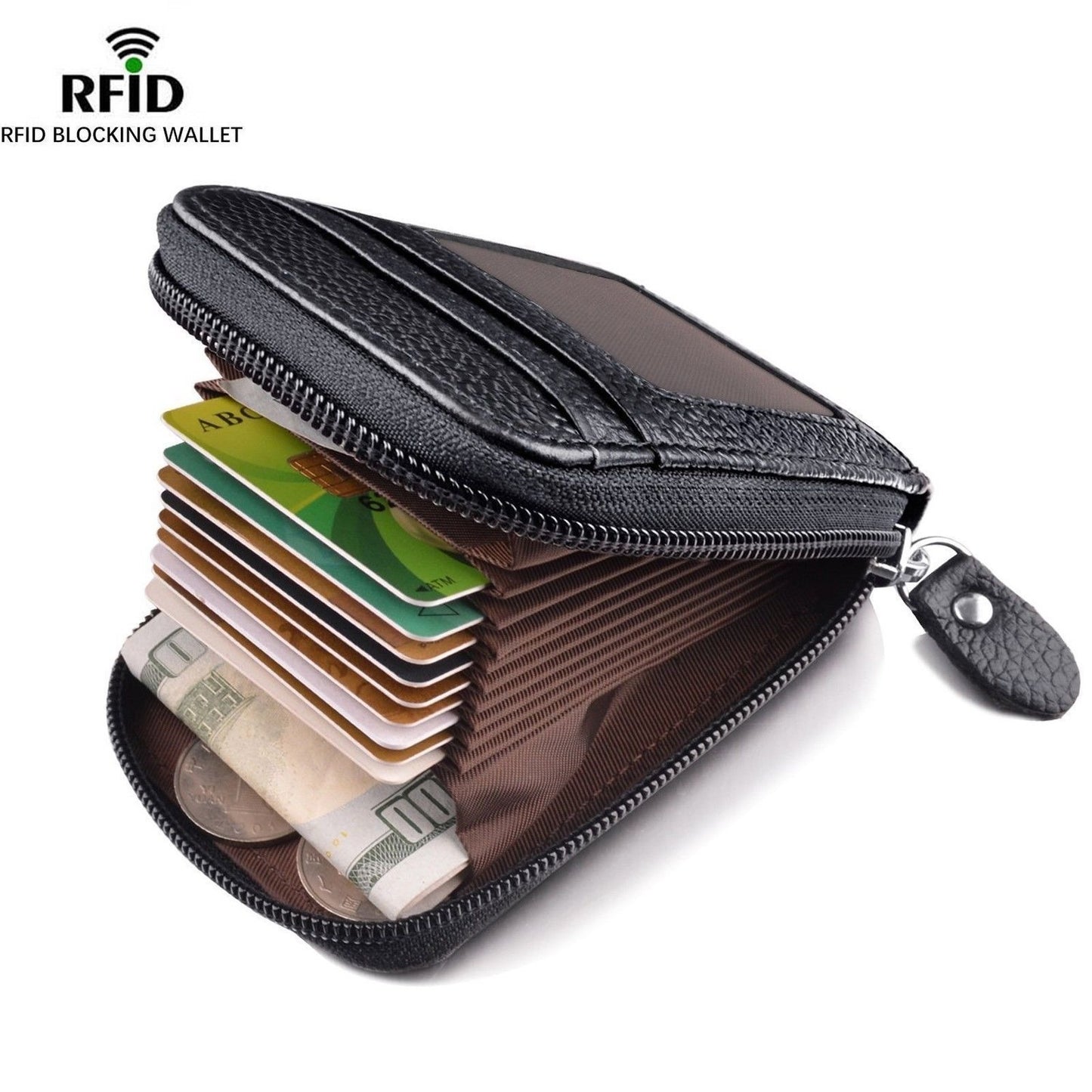 Men's Wallet Genuine PU Leather Credit Card Holder RFID Blocking Zipper Pocket Men bag Multi-card zipper