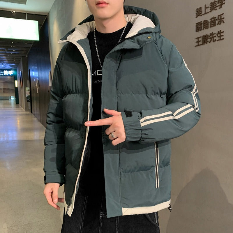 Men's new cotton coat, autumn and winter hooded cotton jacket, casual bread jacket, two-fold cotton jacket, men's coat