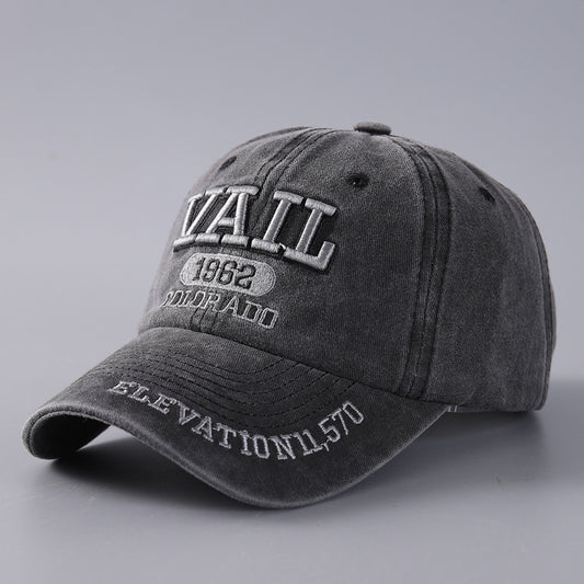 Letter Baseball Cap Cotton Denim Curved Brim Peaked