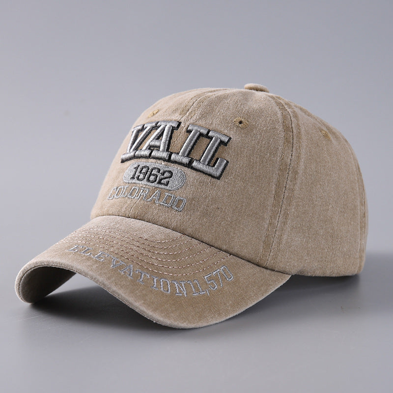 Letter Baseball Cap Cotton Denim Curved Brim Peaked