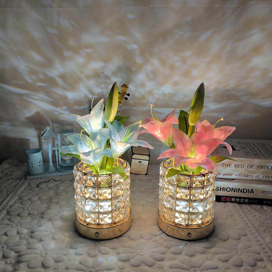 Luminous Lily Crystal Flowerpot Small Night Lamp Simple And Light Luxury Advanced Sense