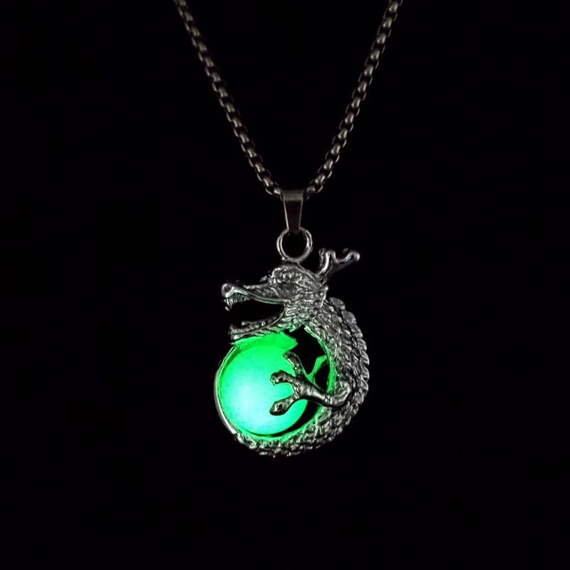 Natural Luminous Fluorite Zodiac Dragon Pendant Necklace