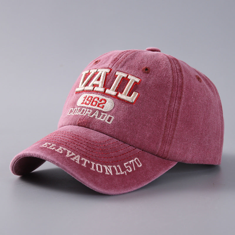 Letter Baseball Cap Cotton Denim Curved Brim Peaked