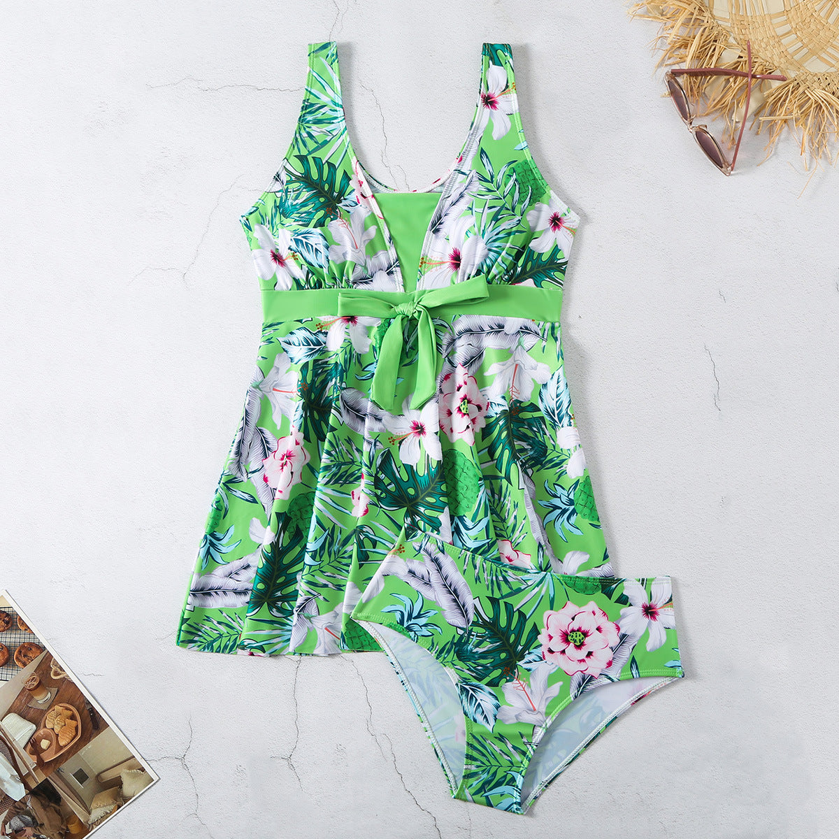 Women's V-neck Printed Split Bikini Swimsuit