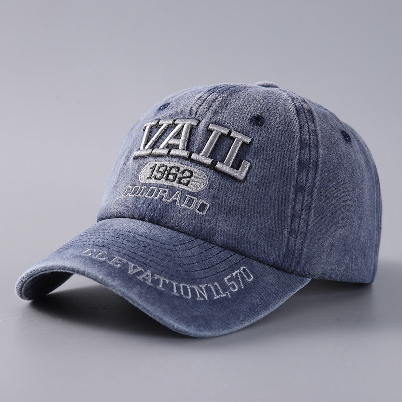 Letter Baseball Cap Cotton Denim Curved Brim Peaked