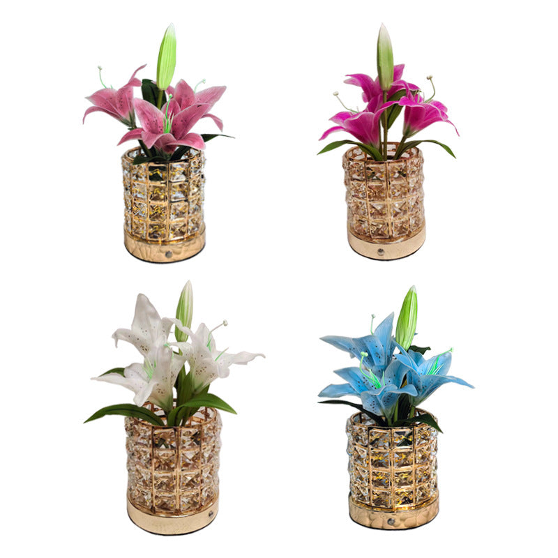 Luminous Lily Crystal Flowerpot Small Night Lamp Simple And Light Luxury Advanced Sense