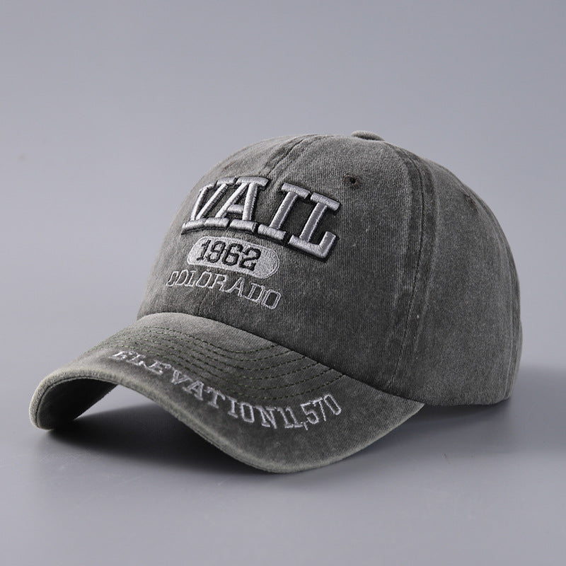 Letter Baseball Cap Cotton Denim Curved Brim Peaked