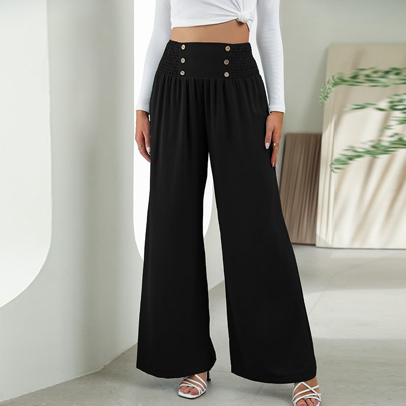 Fashion Straight Wide Leg Pants Elastic High Waist Casual Trousers For Women