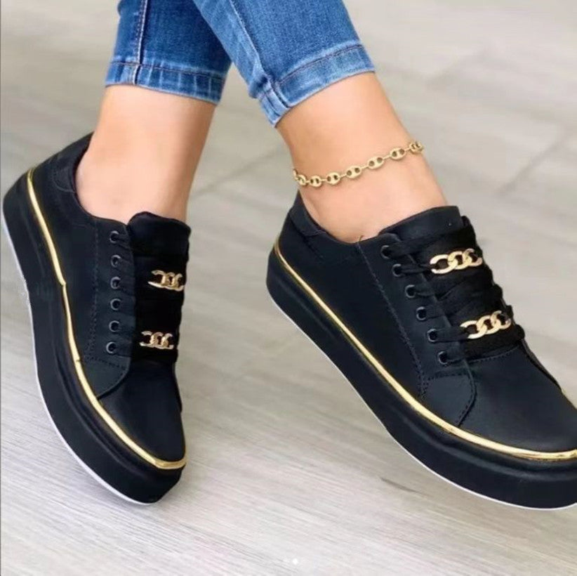 Chain Flats Shoes Thick Bottom Loafers For Walking Sports Shoes For Women