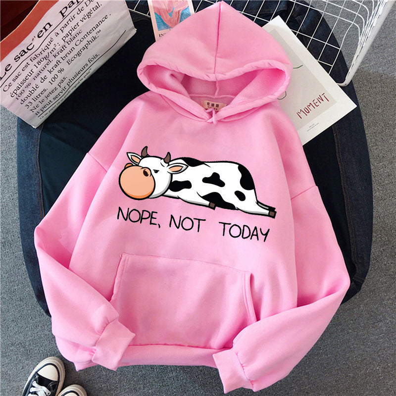 Hooded Sweater Cute Cow Cartoon Print Casual Sports Hoodie