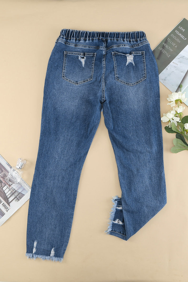 Casual Women's Elasticated Lace-up Slim-fit Jeans Trousers