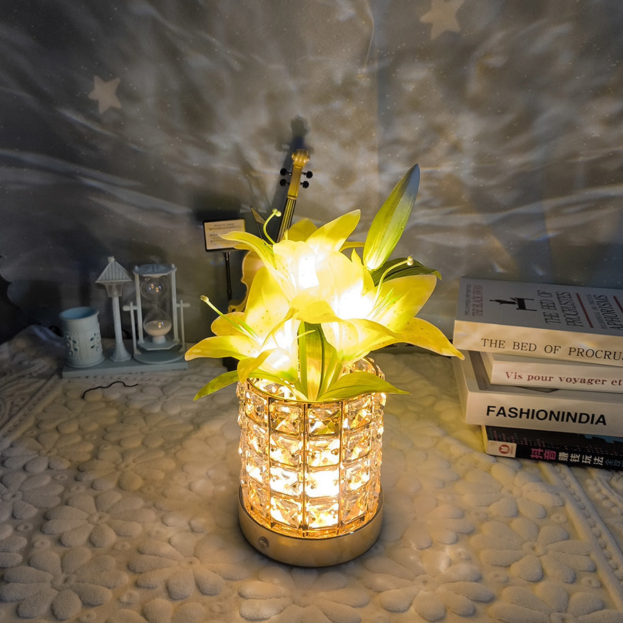 Luminous Lily Crystal Flowerpot Small Night Lamp Simple And Light Luxury Advanced Sense