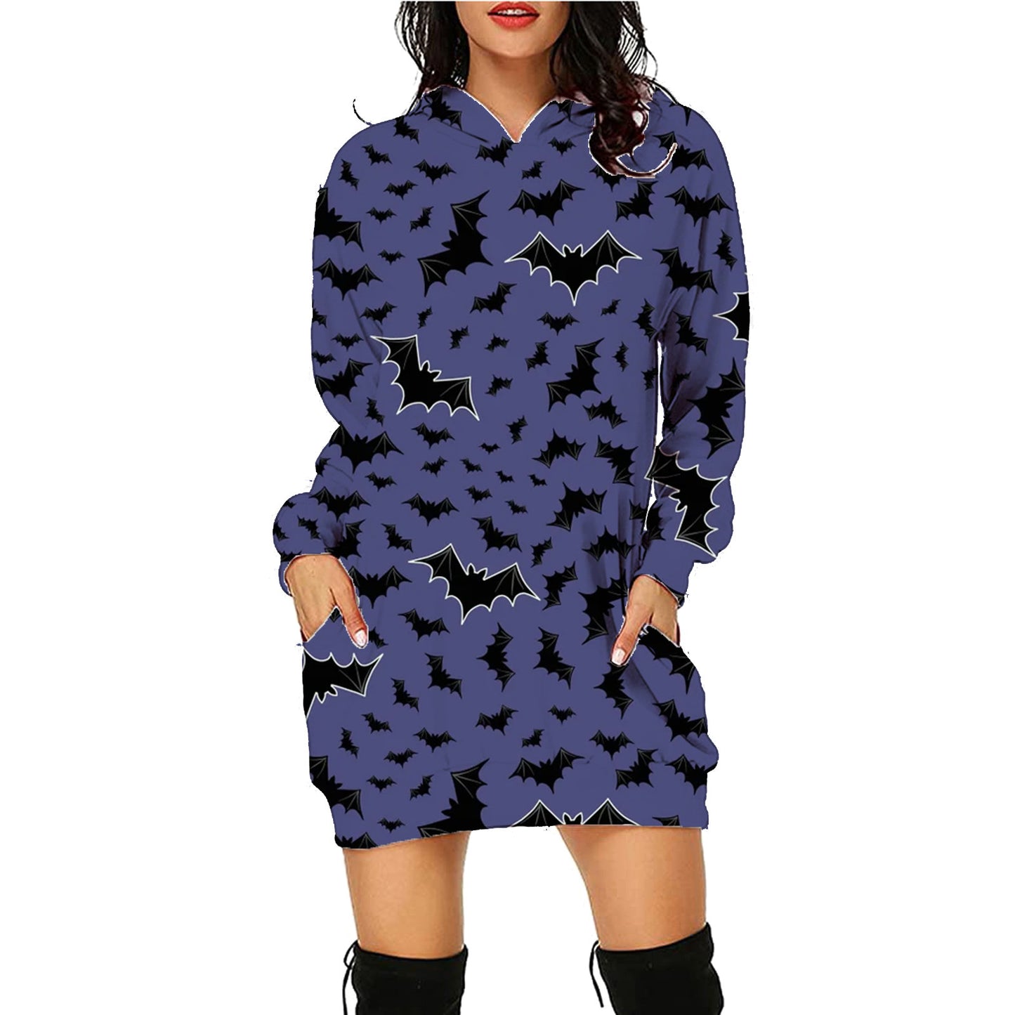 Halloween Print Long Hoodie With Pockets Sweater Long Sleeve Clothes Women