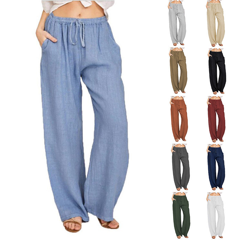 Soft Casual Drawstring Tie Trousers Elastic Waist Loose Jogger Pants With Pockets