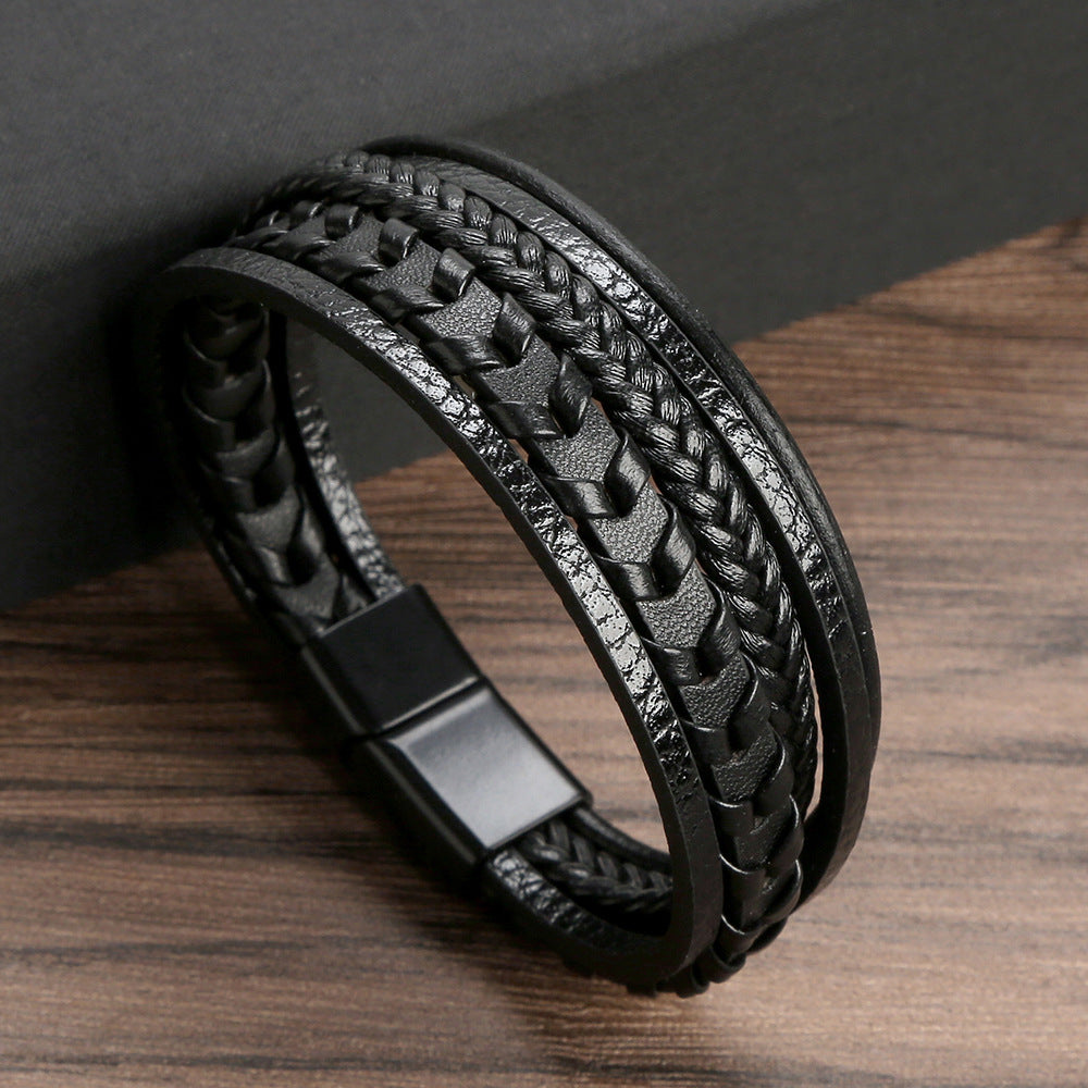 Fashion Jewelry Multi-layer Leather Rope Woven Bracelet