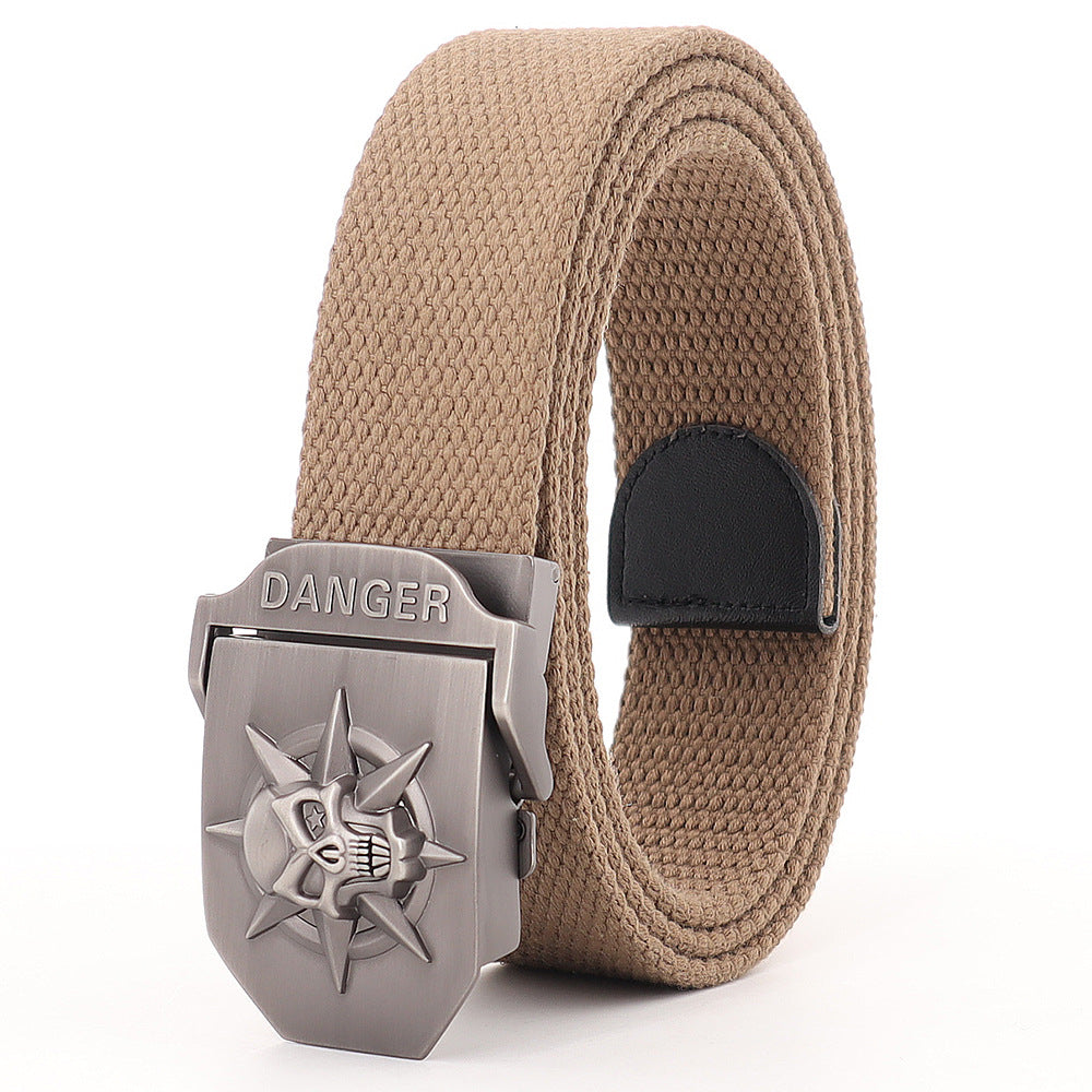 Skull Alloy Thickened Canvas Belt Lengthened Automatic Buckle