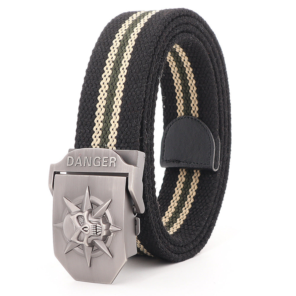 Skull Alloy Thickened Canvas Belt Lengthened Automatic Buckle