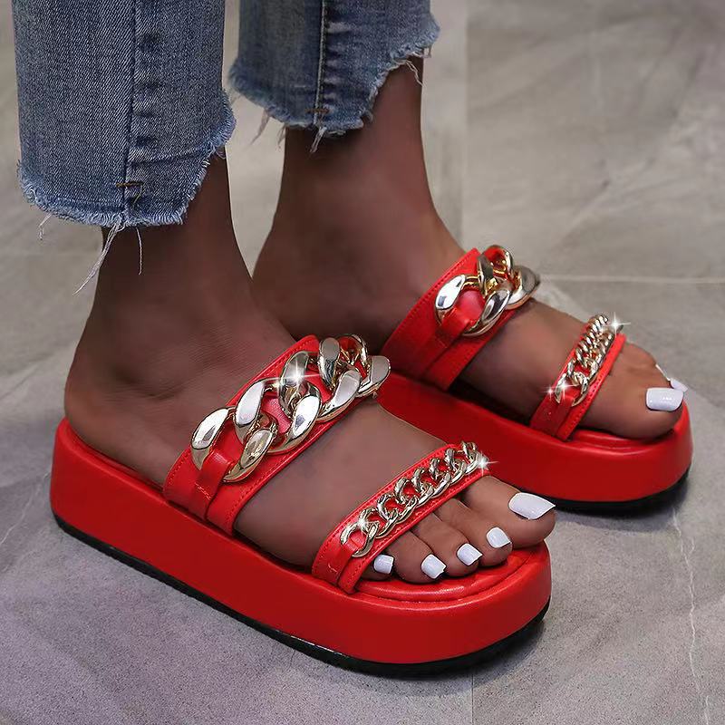 Double Chain Platform Sandals And Slippers