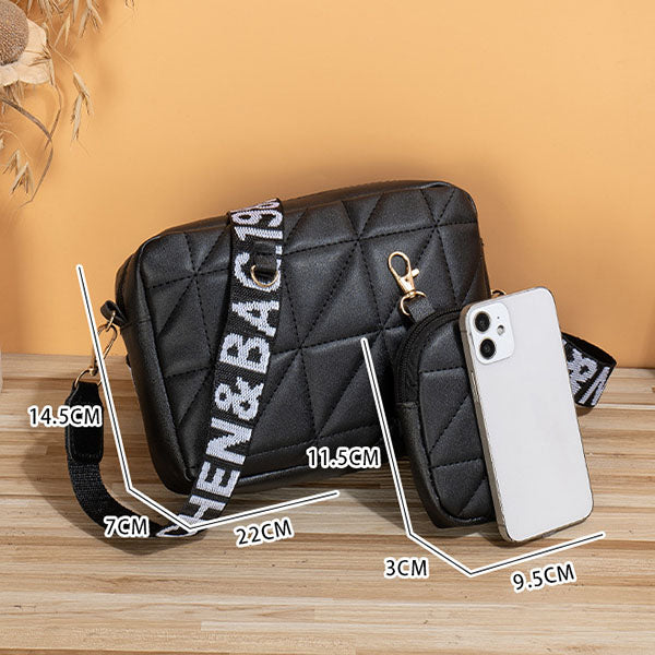 2Pcs Rhombus Shoulder Bag With Wallet Letter Print Wide Shoulder Strap Small Square Bag Large Capacity Cell Phone Crossbody Bags