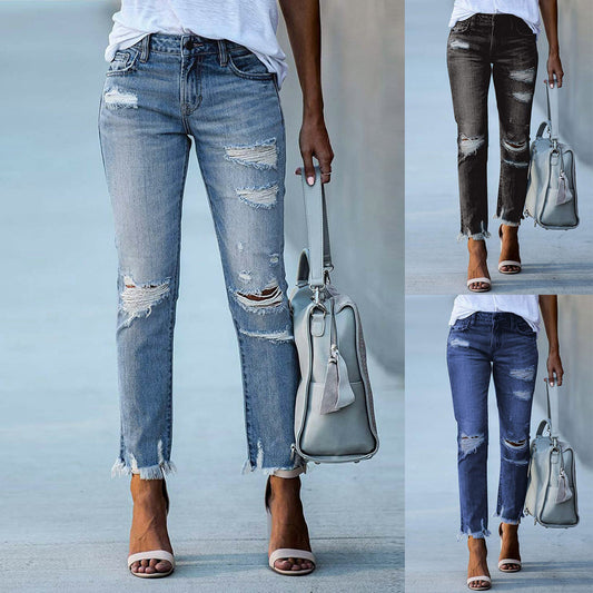 Casual Women's Elasticated Lace-up Slim-fit Jeans Trousers