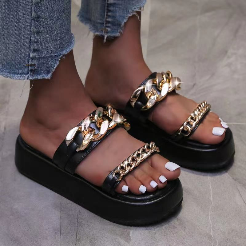 Double Chain Platform Sandals And Slippers