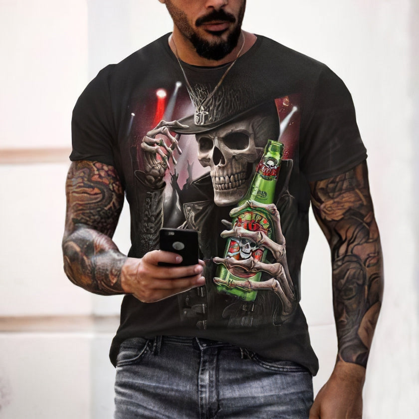 Summer 3D Personality Skull Full-body Printing T-shirt Foreign Trade Men's Trend Short-sleeved