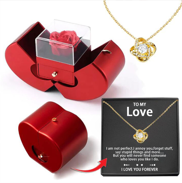 Fashion Jewelry Box Red Apple Christmas Gift Necklace Eternal Rose For Girl