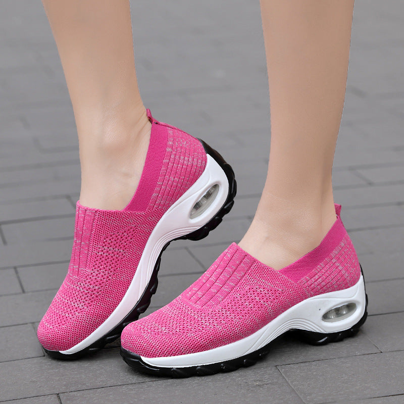 Mesh Sports Shoes Breathable Slip On Air Cushion Sneakers Casual Thick Bottom Heightened Shoes