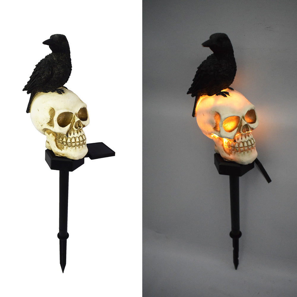 Solar Resin Halloween Crow Skull Outdoors