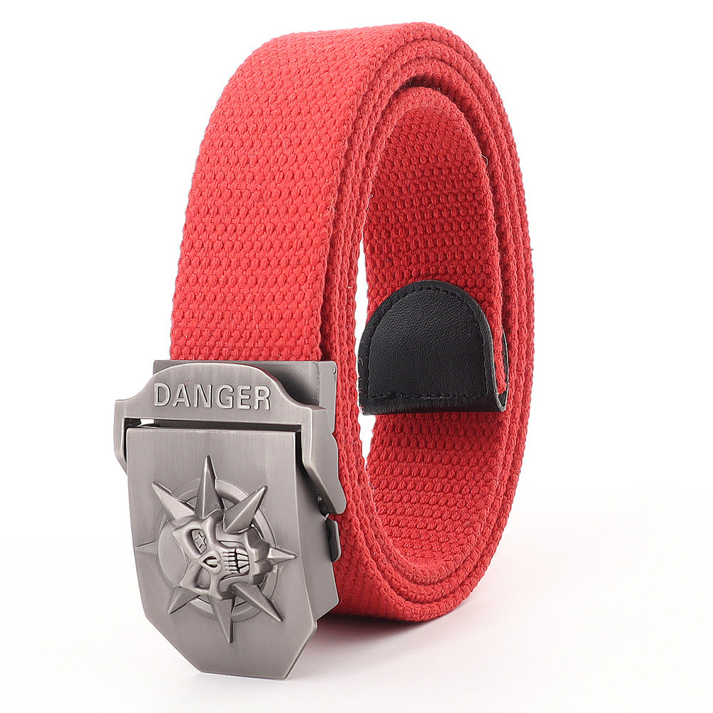 Skull Alloy Thickened Canvas Belt Lengthened Automatic Buckle