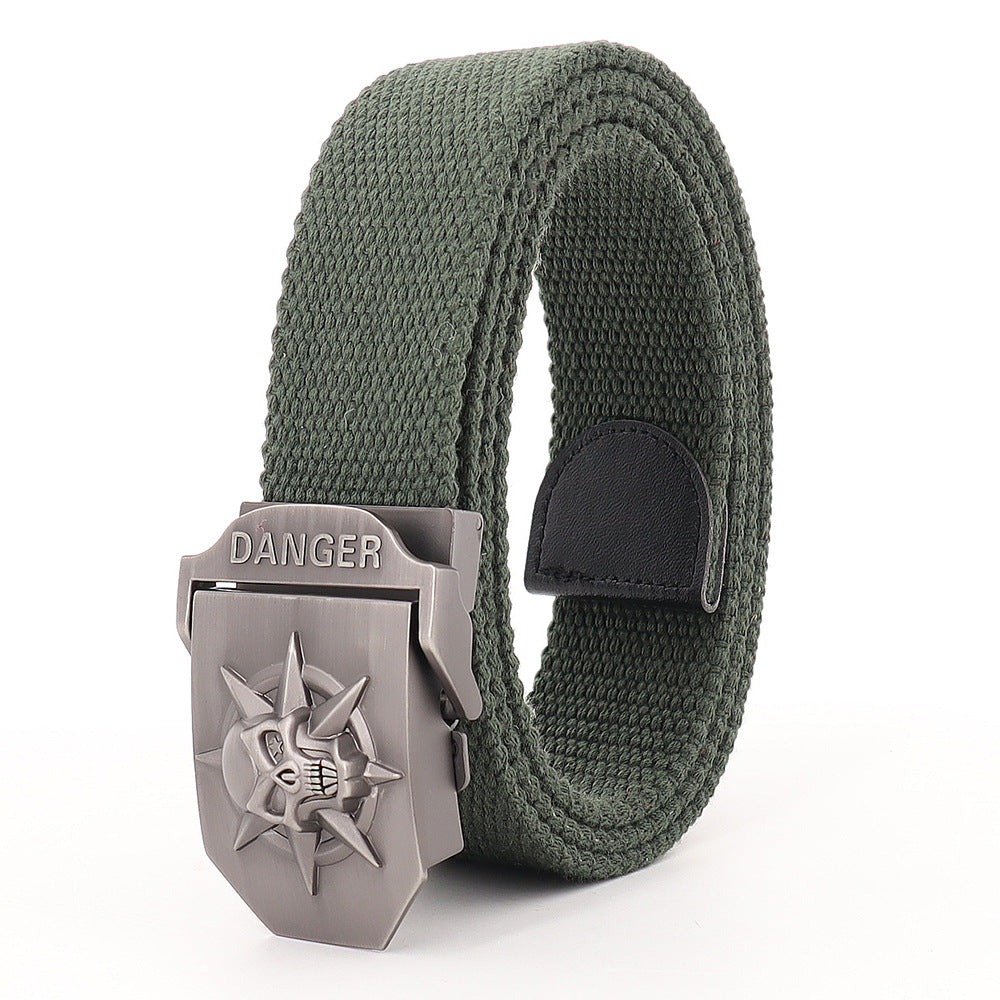 Skull Alloy Thickened Canvas Belt Lengthened Automatic Buckle