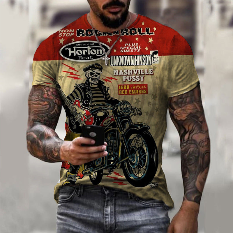 Summer Short Sleeve T-Shirt Casual 3D Motorcycle Printing Loose Pullover Men's Shirt