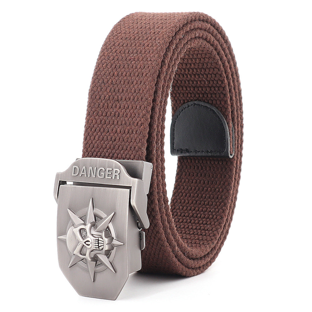 Skull Alloy Thickened Canvas Belt Lengthened Automatic Buckle