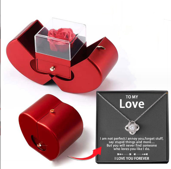 Fashion Jewelry Box Red Apple Christmas Gift Necklace Eternal Rose For Girl