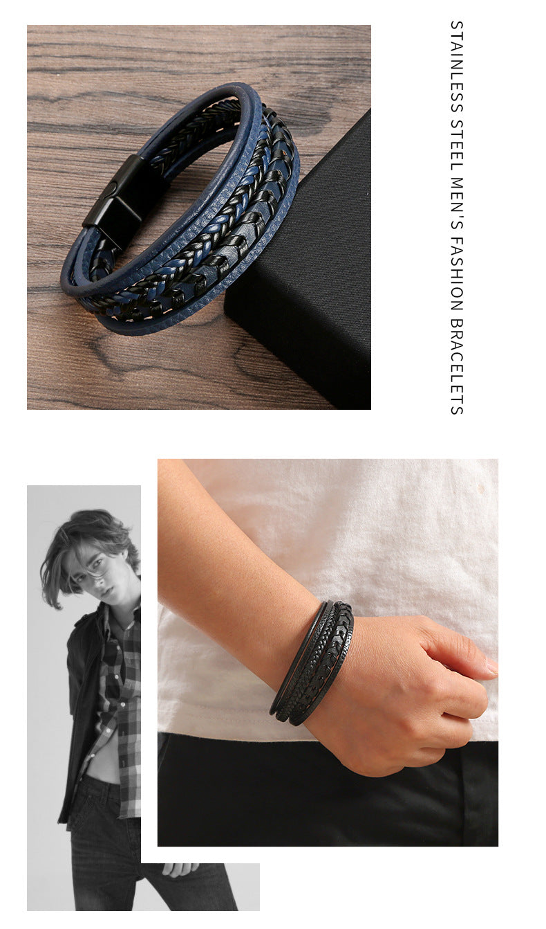 Fashion Jewelry Multi-layer Leather Rope Woven Bracelet