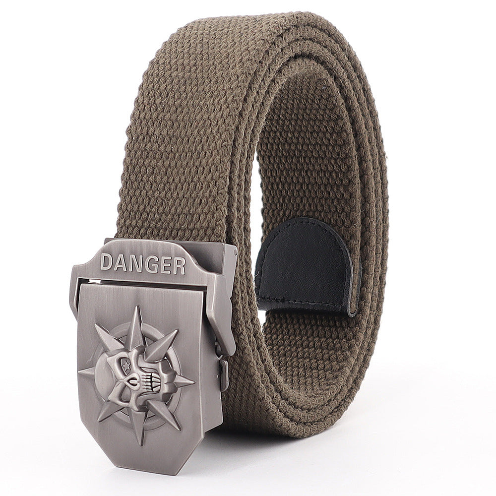 Skull Alloy Thickened Canvas Belt Lengthened Automatic Buckle