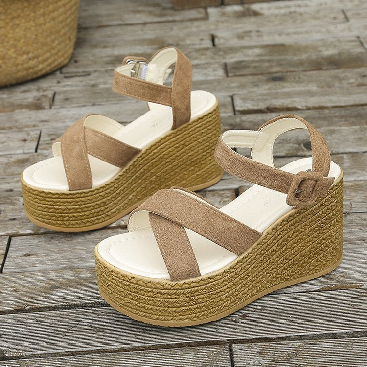 Wedge Sandals For Women Summer Casual Non-slip Cross-strap Platform Shoes With Hemp Heels Shoes