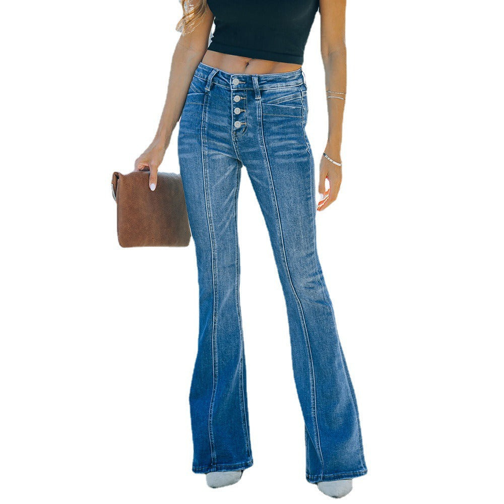 New Stretch Slim Splice Flare Denim Pants Women's Trend Pants