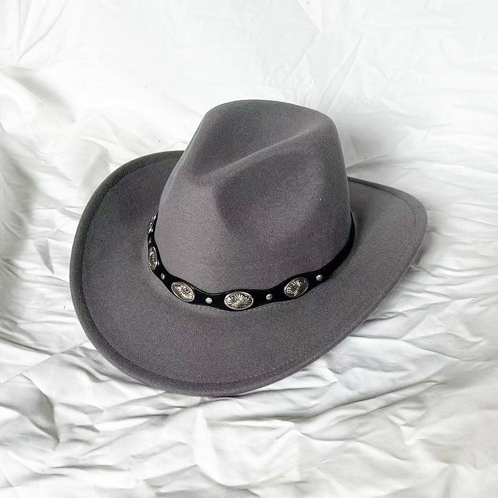 Punk Style Cowboy Top Hat Autumn And Winter Woolen Felt Hat Mens and Womens Jazz Hat British Style Metal Belt Vintage Top Hat