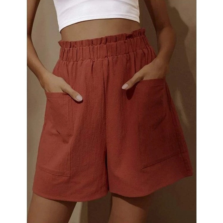 Wide-leg Casual Shorts With Pockets High Waist Elastic Pants Women